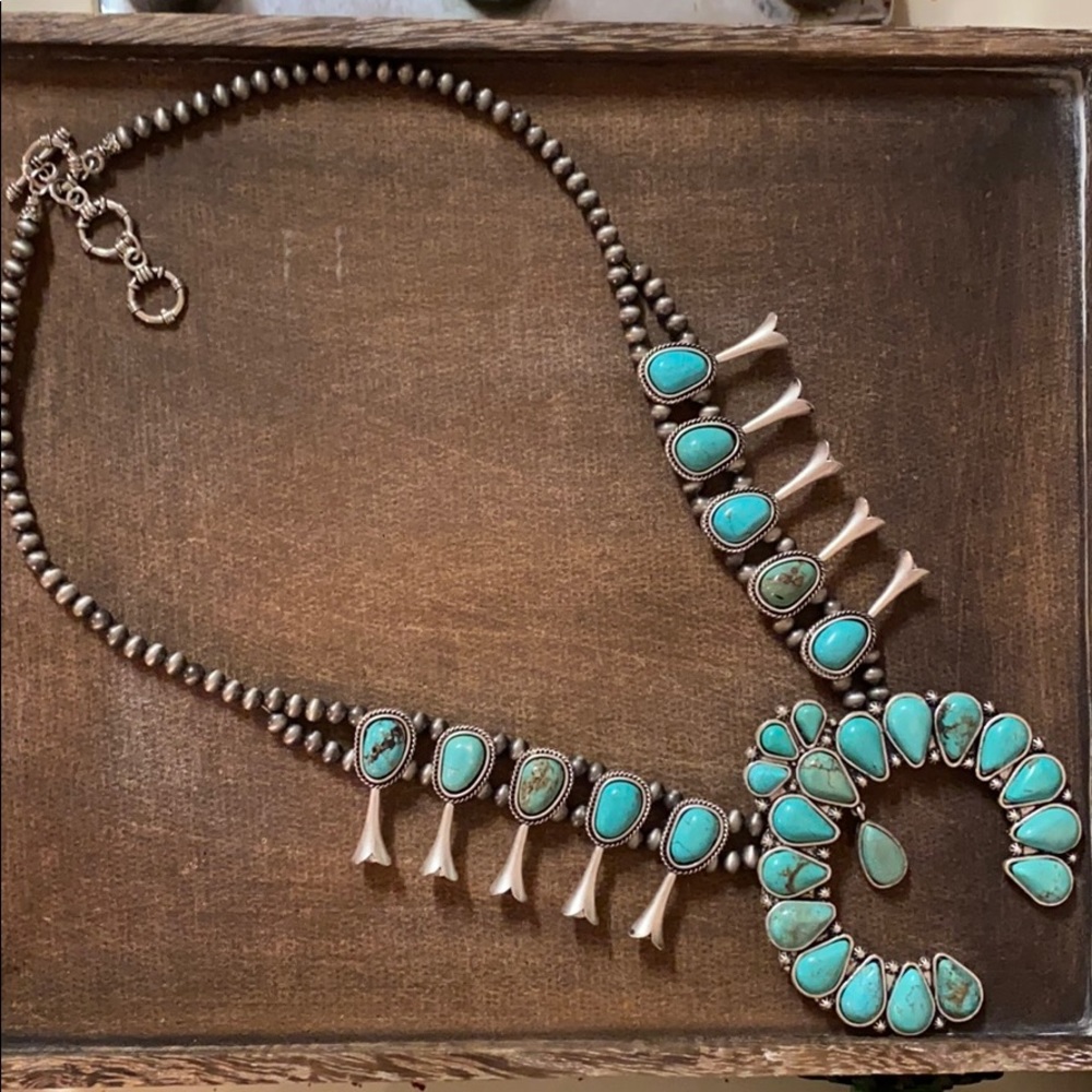 Turquoise squash blossom necklace